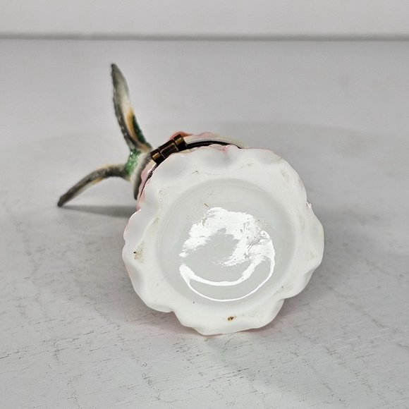 Vintage Hummingbird Trinket Box Flower Ceramic Pink Green Yellow - Picture 6 of 8